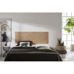 Eccox Tête de lit pour lit de 80 Deux Diamants de Tissu Anti-Tache 112 x 57 x 5 cm Couleur Camel Clair.