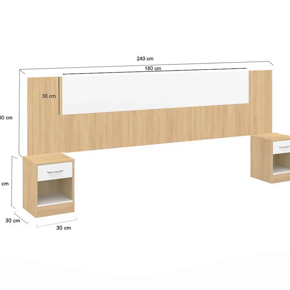 IDMarket Tête de lit sur pied avec chevets modulables SAPA pour lit 140, 160 ou 180 cm bois et blanc Outlet