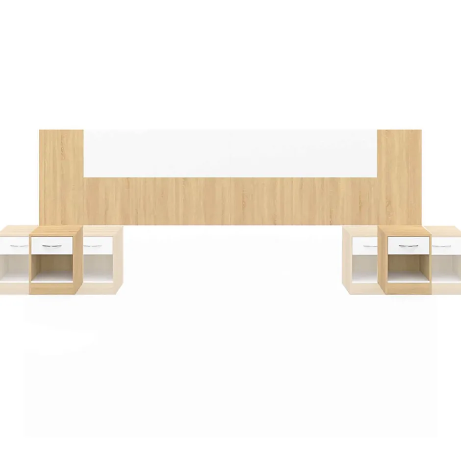 IDMarket Tête de lit sur pied avec chevets modulables SAPA pour lit 140, 160 ou 180 cm bois et blanc Outlet
