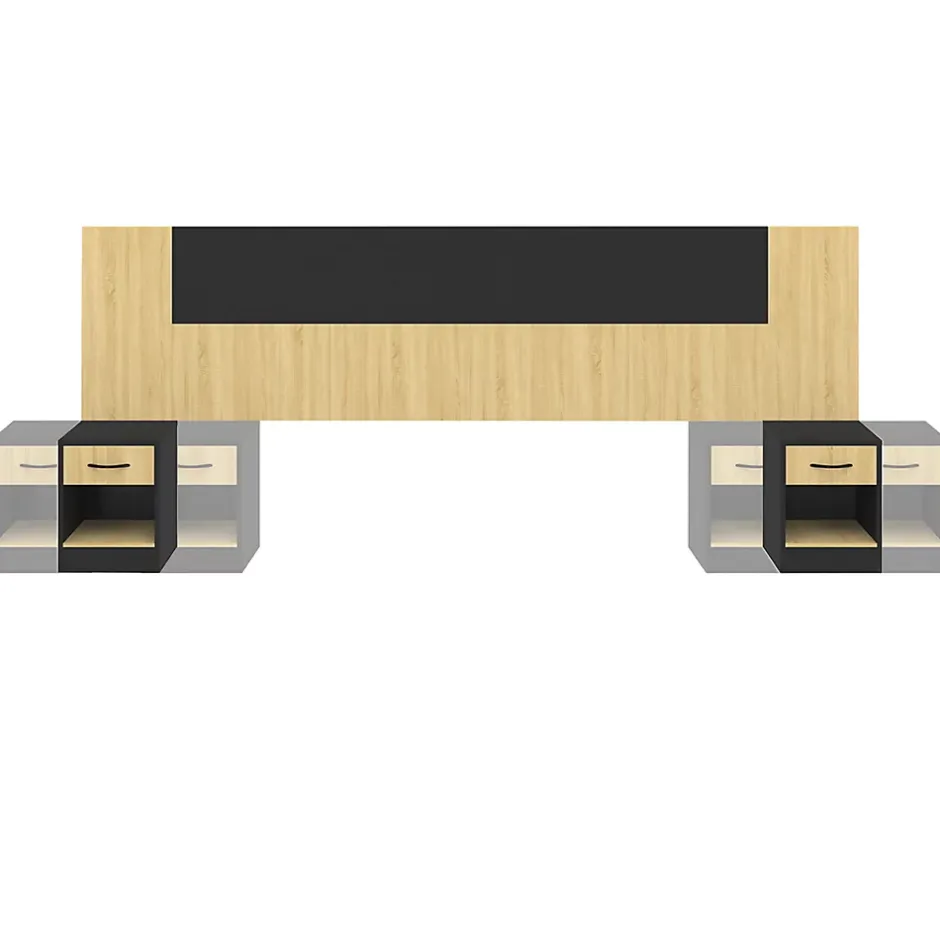IDMarket Tête de lit sur pied avec chevets modulables SAPA pour lit 140, 160 ou 180 cm bois et noir Best