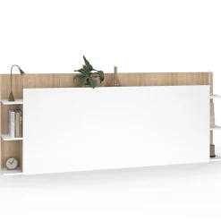 IDMarket Tête de lit sur pied CIRI pour lit 140 et 160 cm avec rangements blanc et bois