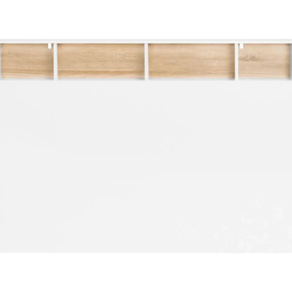 IDMarket Tête de lit sur pied CLEO 165 cm avec rangements fermés et niches blanc et façon hêtre Hot