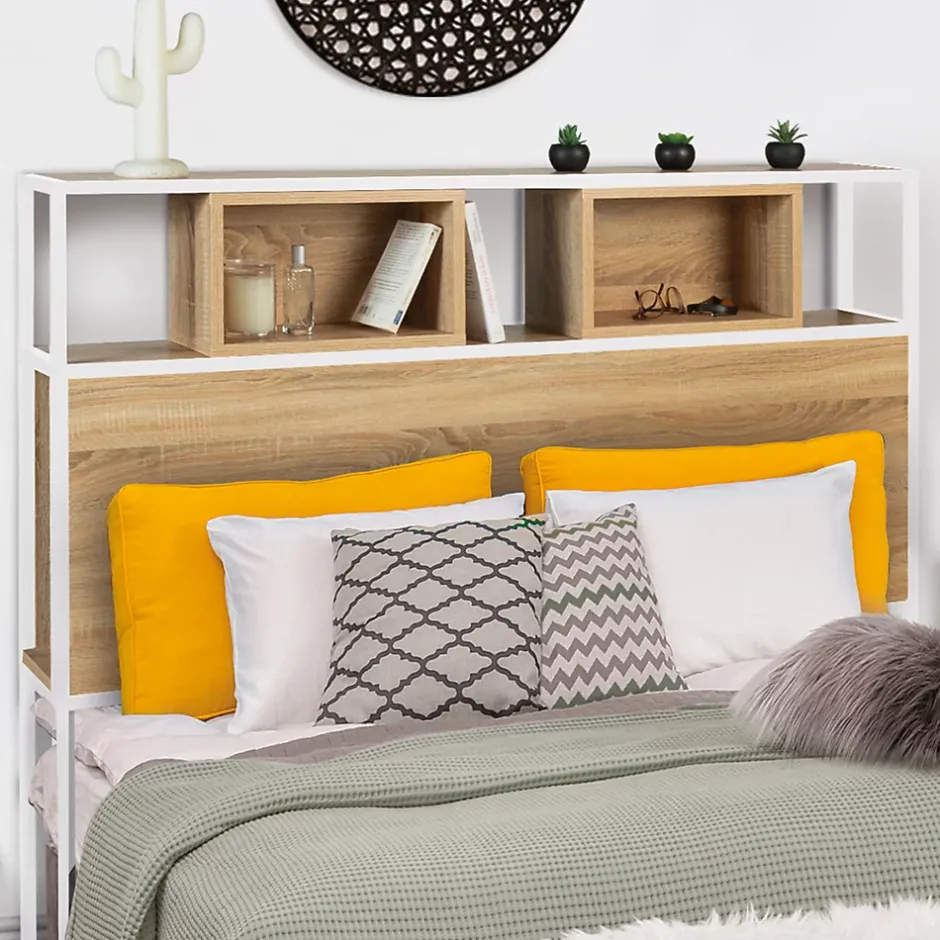 IDMarket Tête de lit sur pied DETROIT 145 cm bois et métal blanc design industriel