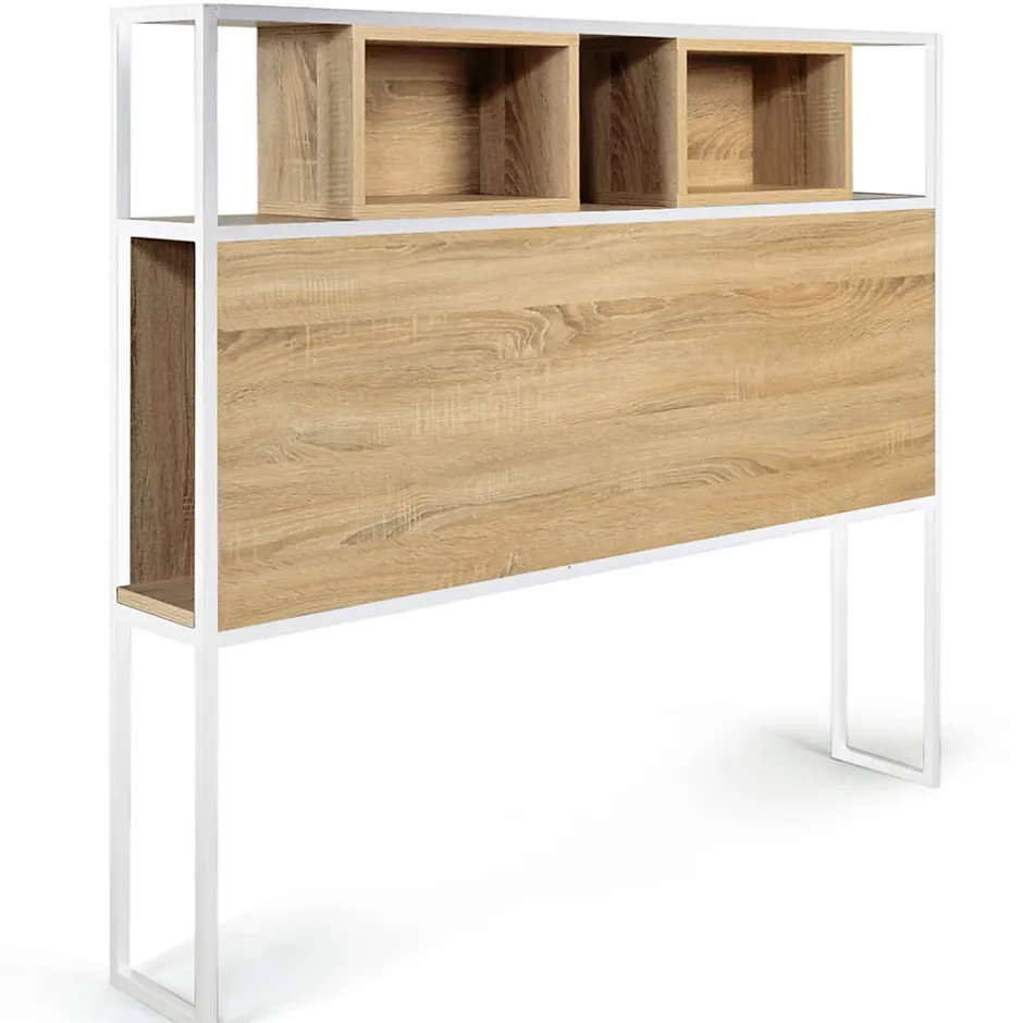 IDMarket Tête de lit sur pied DETROIT 145 cm bois et métal blanc design industriel