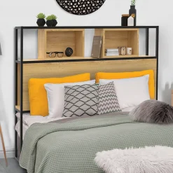 IDMarket Tête de lit sur pied DETROIT 165 cm bois et métal noir design industriel