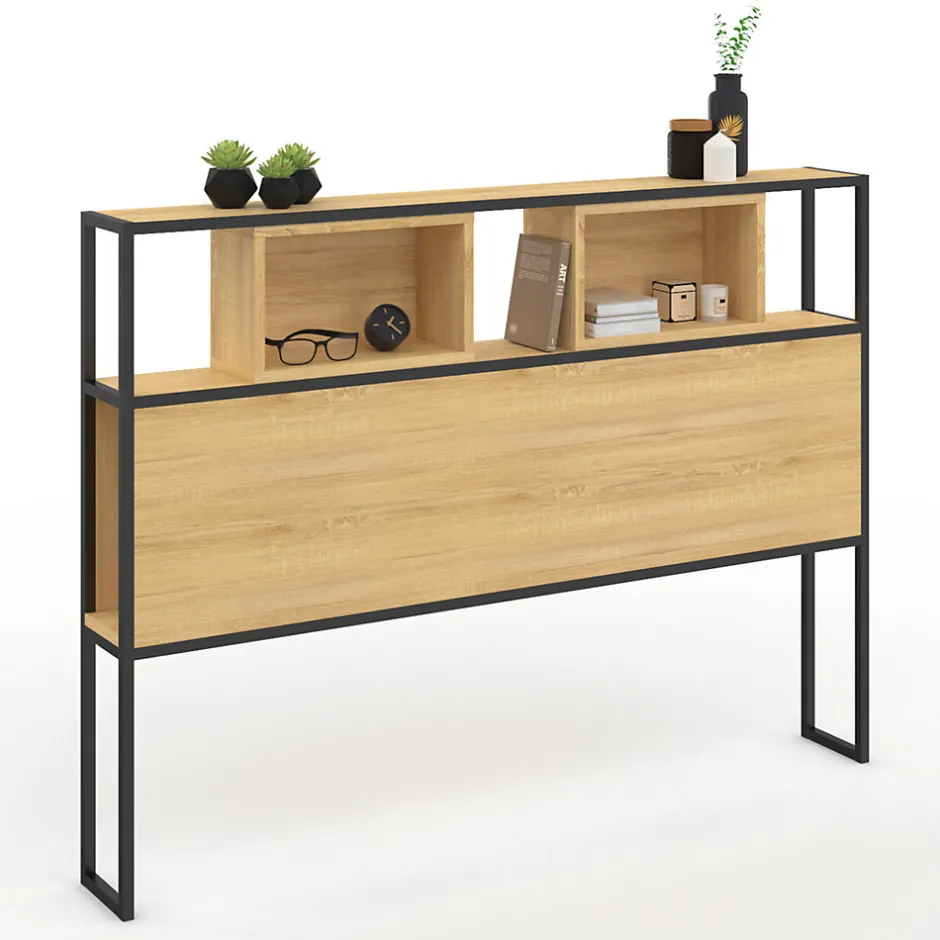 IDMarket Tête de lit sur pied DETROIT 165 cm bois et métal noir design industriel