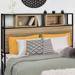 IDMarket Tête de lit sur pied DETROIT 145 cm bois et métal noir design industriel