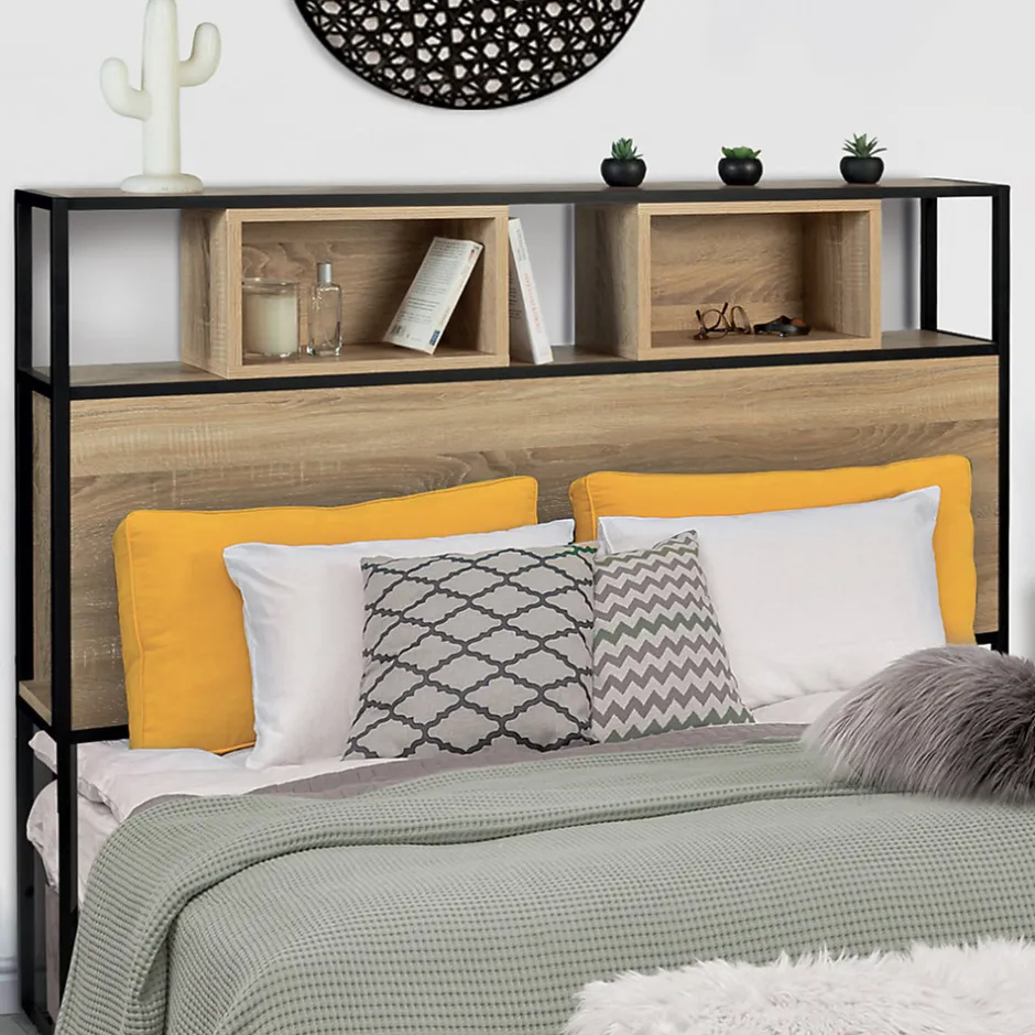 IDMarket Tête de lit sur pied DETROIT 145 cm bois et métal noir design industriel