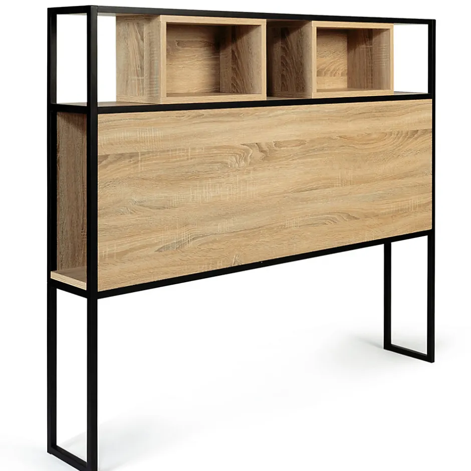 IDMarket Tête de lit sur pied DETROIT 145 cm bois et métal noir design industriel