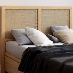 IDMarket Tête de lit sur pied EDHEN 140 cm cannage et bois