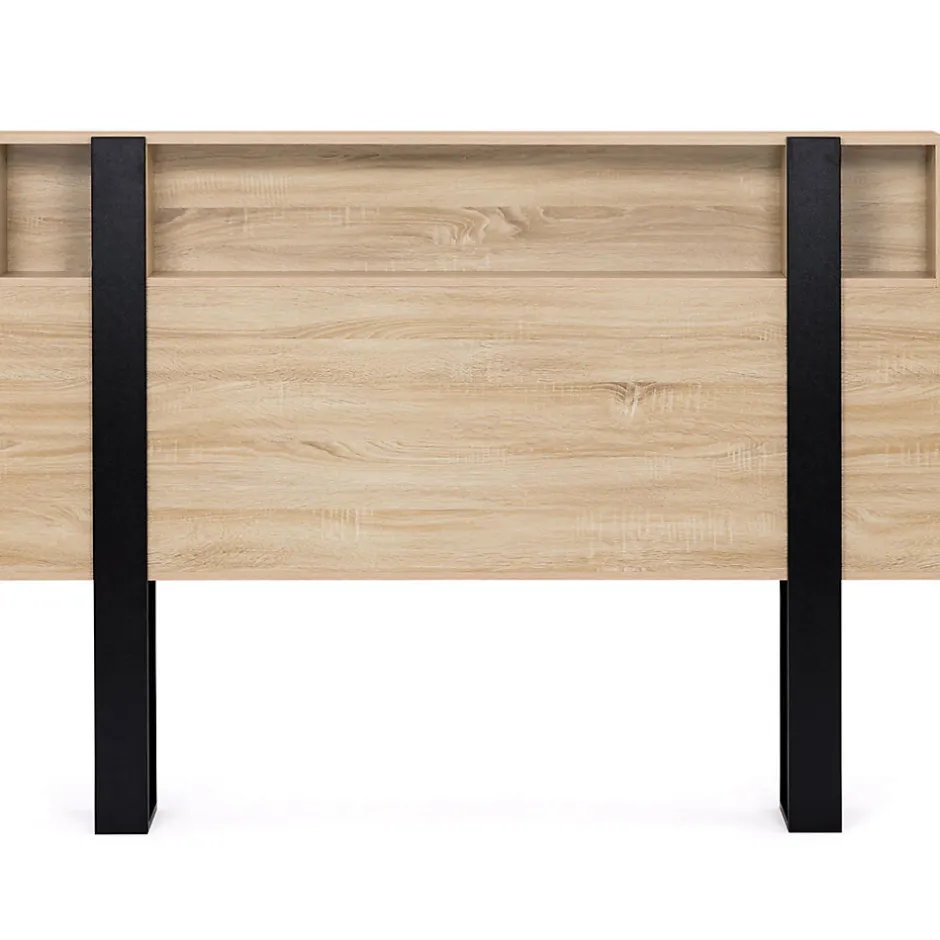 IDMarket Tête de lit sur pied PHOENIX 160 cm avec rangements bois et noir