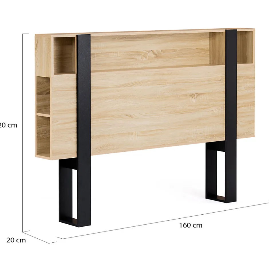IDMarket Tête de lit sur pied PHOENIX 160 cm avec rangements bois et noir