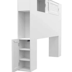 IDMarket Tête de lit sur pied SALEM 145 cm avec rangements fermés et niches blanc Online