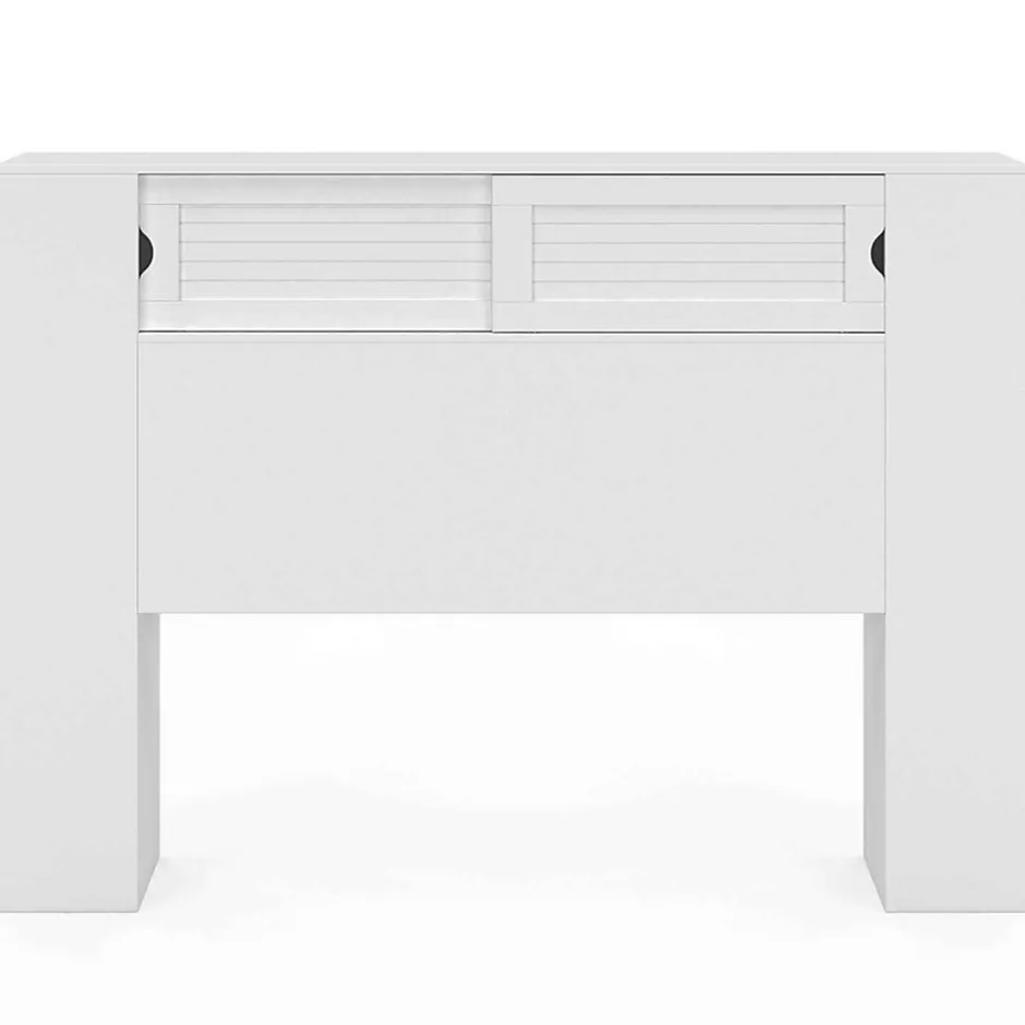 IDMarket Tête de lit sur pied SALEM 145 cm avec rangements fermés et niches blanc Online