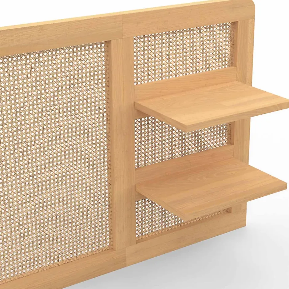 IDMarket Tête de lit suspendue EDHEN 240 cm cannage et bois avec étagères Clearance
