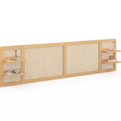 IDMarket Tête de lit suspendue EDHEN 240 cm cannage et bois avec étagères Clearance
