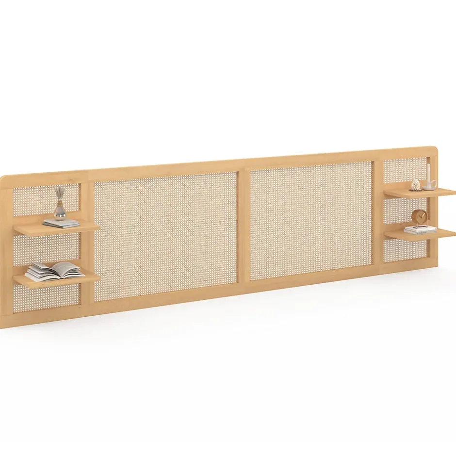 IDMarket Tête de lit suspendue EDHEN 240 cm cannage et bois avec étagères Clearance