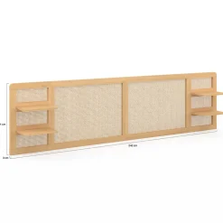 IDMarket Tête de lit suspendue EDHEN 240 cm cannage et bois avec étagères Clearance