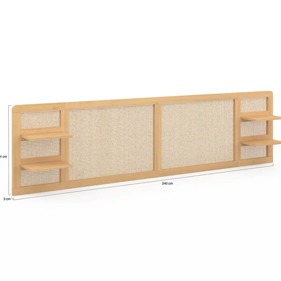IDMarket Tête de lit suspendue EDHEN 240 cm cannage et bois avec étagères Clearance