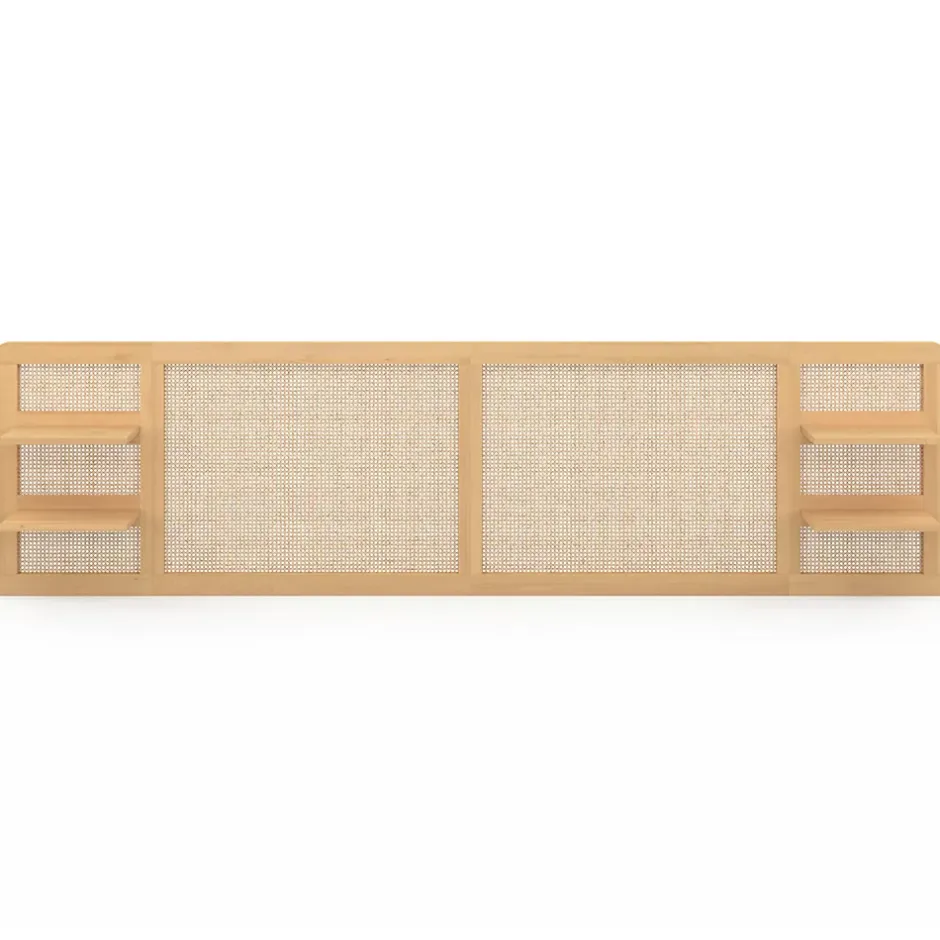 IDMarket Tête de lit suspendue EDHEN 240 cm cannage et bois avec étagères Clearance