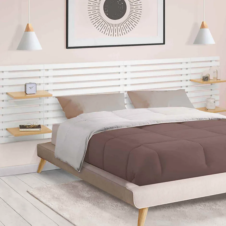IDMarket Tête de lit suspendue en lattes AVA 240 cm bois blanc et étagères façon hêtre