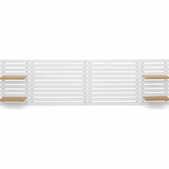 IDMarket Tête de lit suspendue en lattes AVA 240 cm bois blanc et étagères façon hêtre