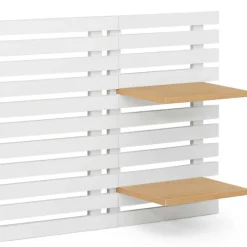IDMarket Tête de lit suspendue en lattes AVA 240 cm bois blanc et étagères façon hêtre