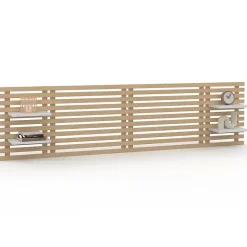 IDMarket Tête de lit suspendue en lattes AVA 240 cm bois clair et étagères blanches Hot