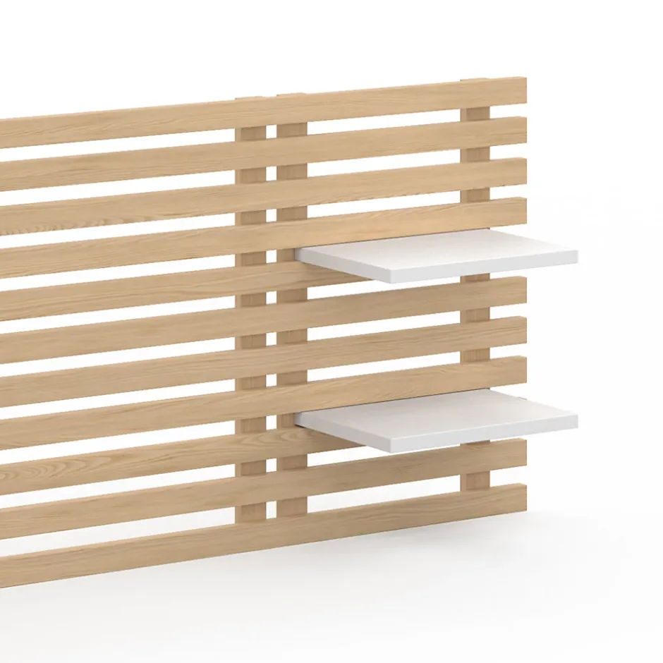 IDMarket Tête de lit suspendue en lattes AVA 240 cm bois clair et étagères blanches Hot