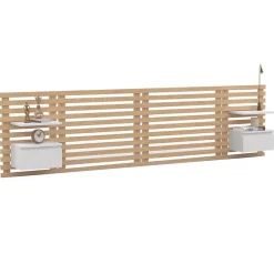IDMarket Tête de lit suspendue en lattes AVA 240 cm avec chevets + tiroir façon bois clair et blanc Hot