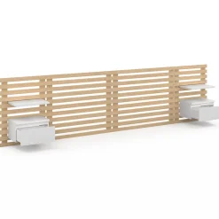 IDMarket Tête de lit suspendue en lattes AVA 240 cm avec chevets + tiroir façon bois clair et blanc Hot