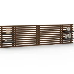 IDMarket Tête de lit suspendue en lattes AVA 240 cm bois vieilli et étagères noires
