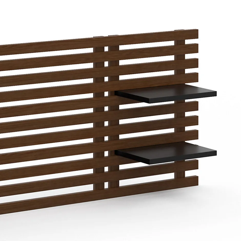 IDMarket Tête de lit suspendue en lattes AVA 240 cm bois vieilli et étagères noires