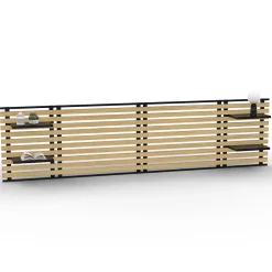 IDMarket Tête de lit suspendue en lattes DETROIT 240 cm bois et métal noir avec étagères design industriel Hot