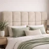 IDMarket Tête de lit suspendue matelassée NUAGE velours beige 160 cm