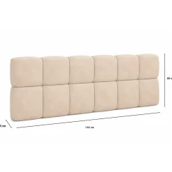 IDMarket Tête de lit suspendue matelassée NUAGE velours beige 160 cm