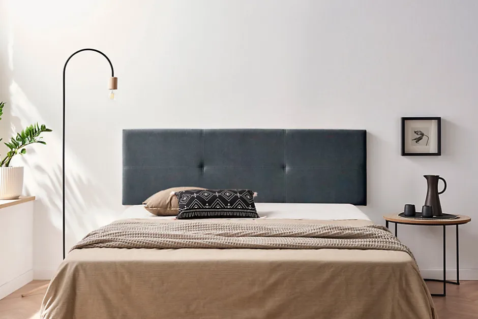 Moonia Tête de Lit Tapisée ALMA Aqualine 130x50x5 cm - Gris Foncé -