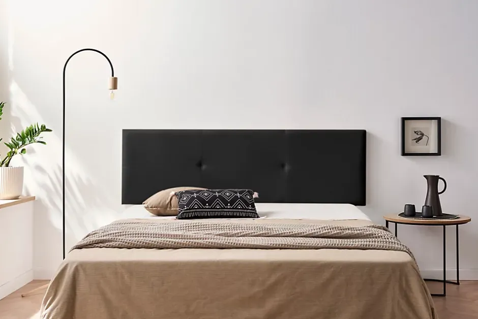 Moonia Tête de Lit Tapisée ALMA Simili cuir 145x50x5 cm - Noir - Clearance