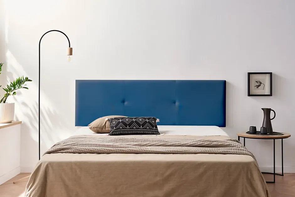 Moonia Tête de Lit Tapisée ALMA Simili cuir 160x50x5 cm - Bleu Foncé - New