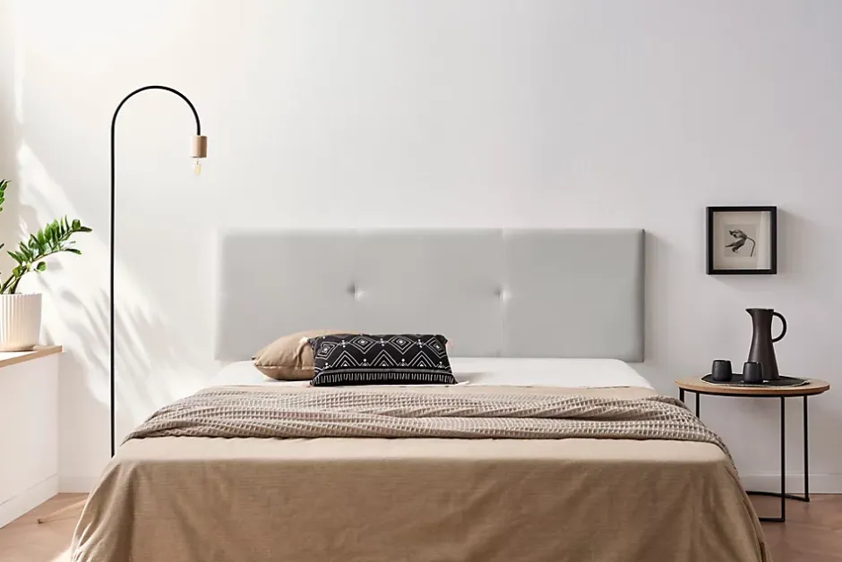 Moonia Tête de Lit Tapisée ALMA Simili cuir 100x50x5 cm - Gris Clair - Clearance