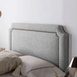Vs Venta-Stock Tête de lit tapissée Leonor 160x60 cm Gris, Clous en Marron
