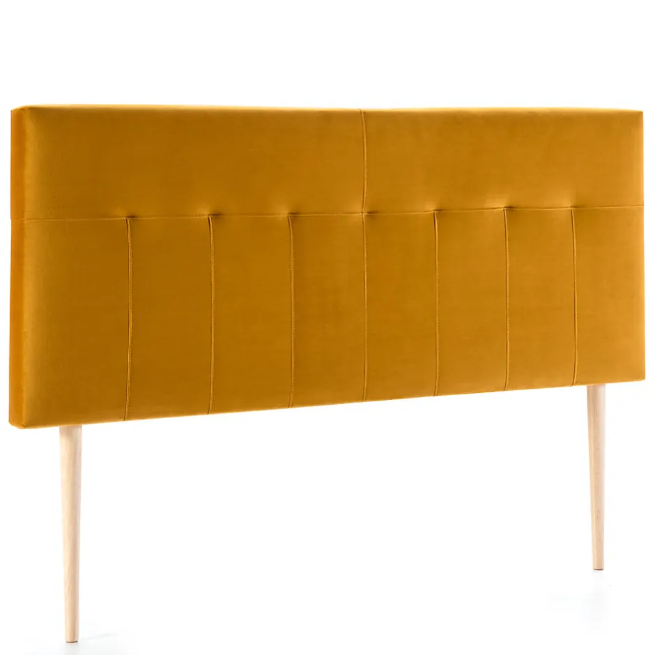 Vs Venta-Stock Tête de lit tapissée Napoles 160x100 cm Moutarde, Velours, Pieds en Bois
