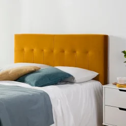 Vs Venta-Stock Tête de lit tapissée Napoles 160x100 cm Moutarde, Velours, Pieds en Bois