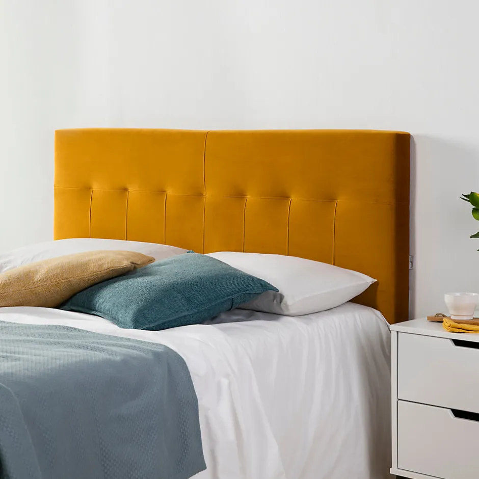 Vs Venta-Stock Tête de lit tapissée Napoles 160x100 cm Moutarde, Velours, Pieds en Bois