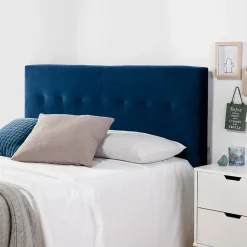 Vs Venta-Stock Tête de lit tapissée Napoles 160x100 cm Bleu, Velours, Pieds en Bois Outlet