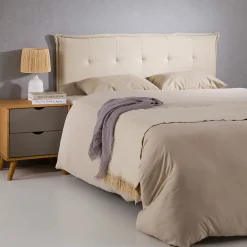 Idimex Tête de lit TIMOTHÉ 140 capitonnée sur pieds, en tissu - Écru