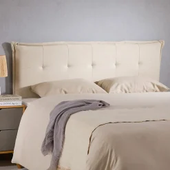 Idimex Tête de lit TIMOTHÉ 140 capitonnée sur pieds, en tissu - Écru