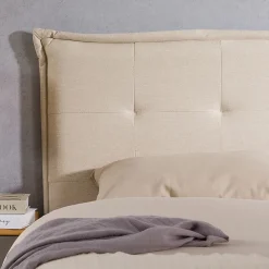 Idimex Tête de lit TIMOTHÉ 140 capitonnée sur pieds, en tissu - Écru