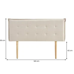 Idimex Tête de lit TIMOTHÉ 140 capitonnée sur pieds, en tissu - Écru