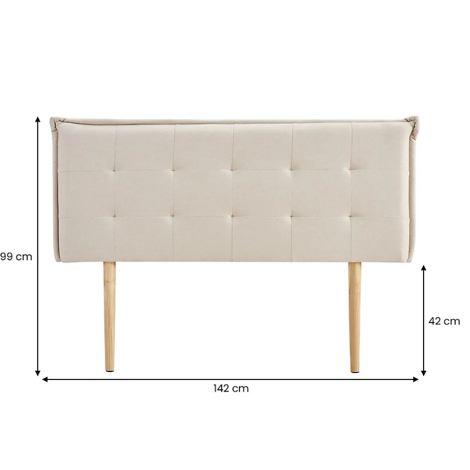 Idimex Tête de lit TIMOTHÉ 140 capitonnée sur pieds, en tissu - Écru